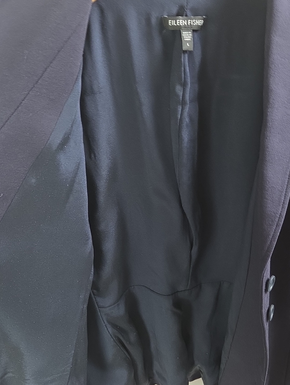 Eileen Fisher Navy Blue 4-Button Blazer Sz L Viscose Nylon Spandex Blend - Picture 11 of 12